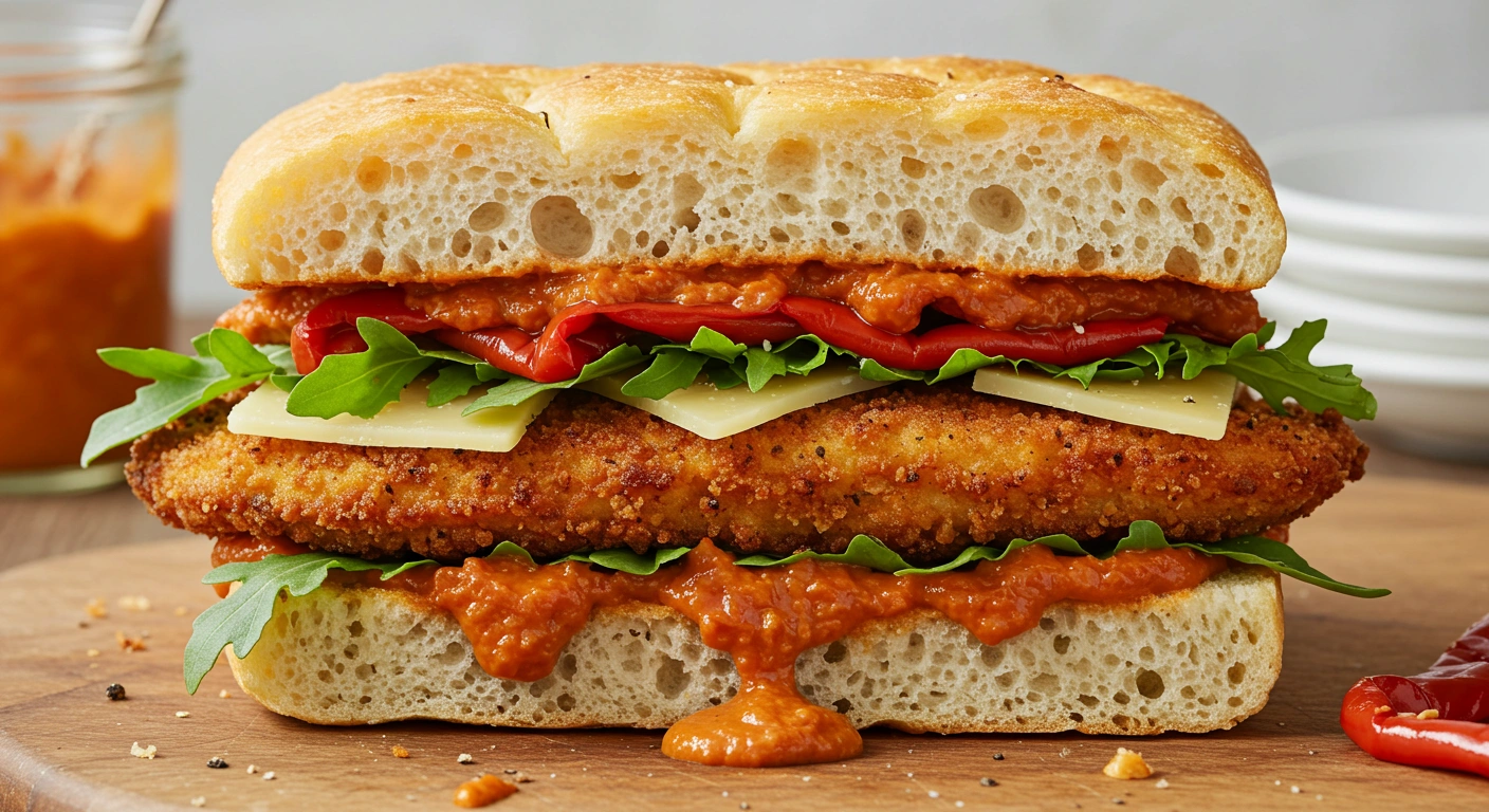 Crunchy Chicken Romesco Focaccia
